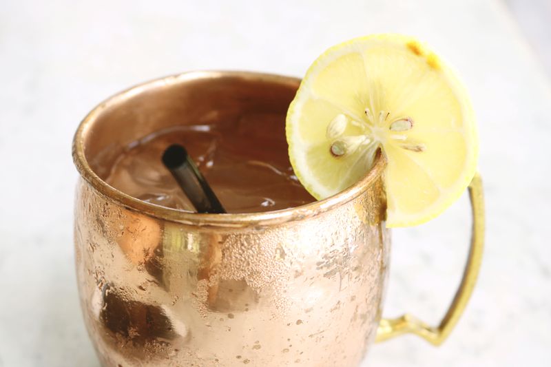 Fresh brewed sweet iced tea with lemon